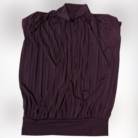 Studio Y Classy Cap Sleeve Pleated Dark Purple Top w/Back Cutout Banded Bottom - Picture 2 of 4